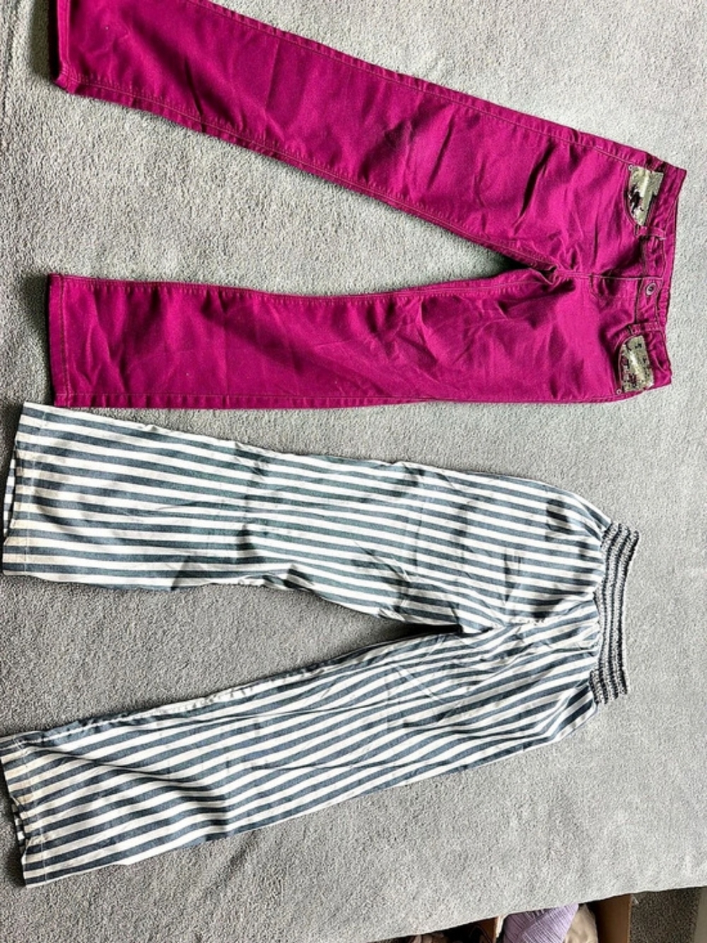 Knit Denim Striped Leggings in Pink & Blue Size Medium